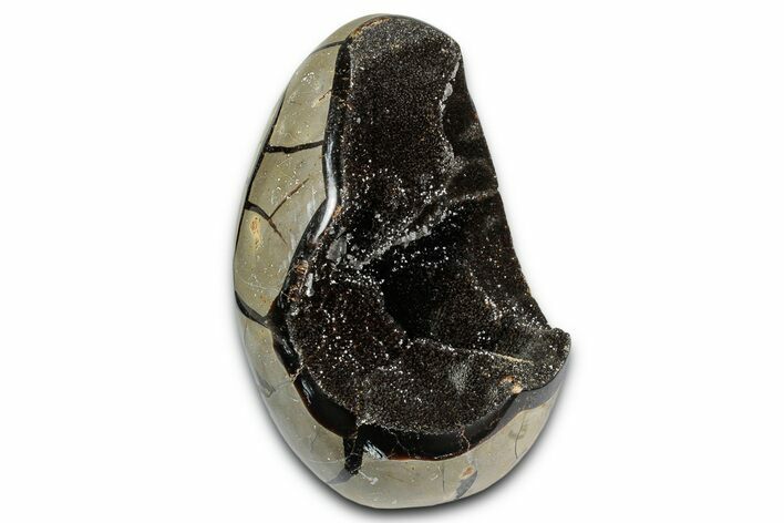 Free-Standing, Polished Septarian Geode - Black Crystals #337285